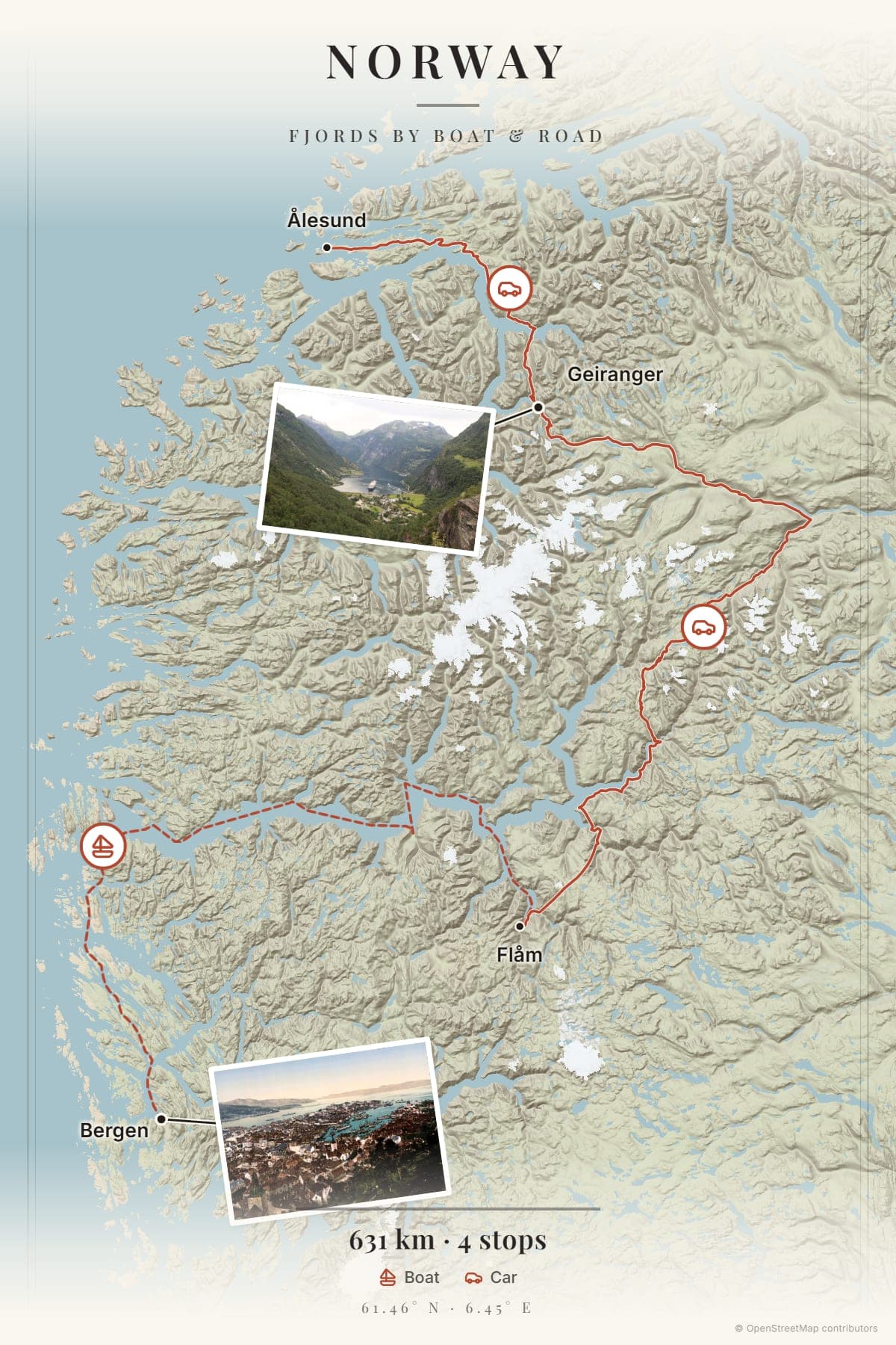 Sample Wanderprint poster — Norway, Fjords by boat & road